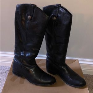FRYE Black Leather Melissa Pull on Riding Boots